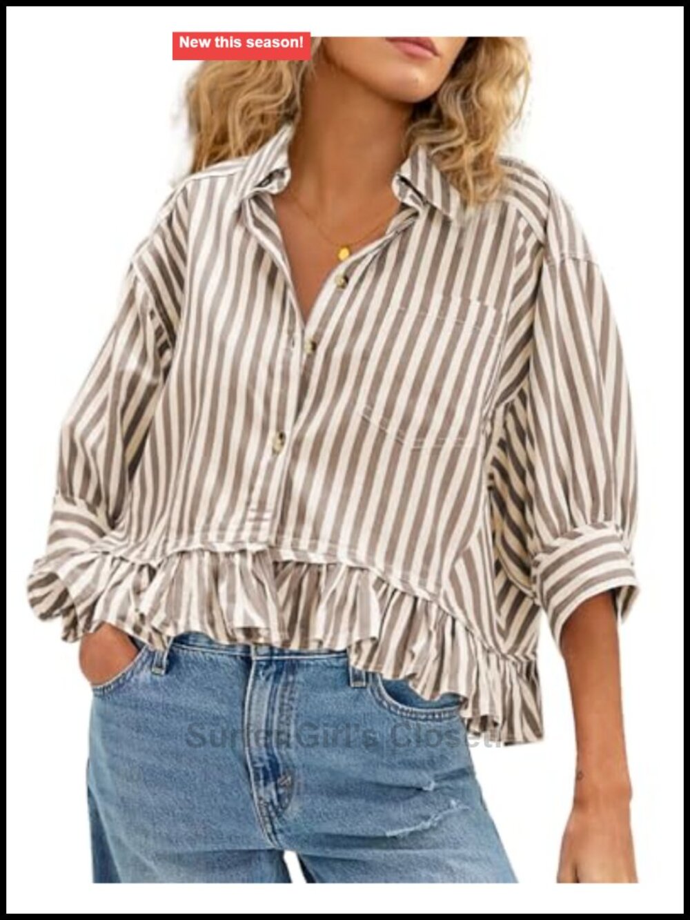 Ruffled Short Sleeve Button Down Blouse - Cotton Blend Babydoll Top